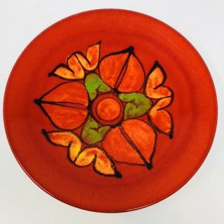Vintage Mcm Mid Century Poole England Pottery Ceramic Bowl Red Orange 10.  5”