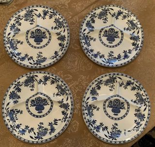 4 Vintage Wood And Sons Delph Divided Dinner Plates Floral Print