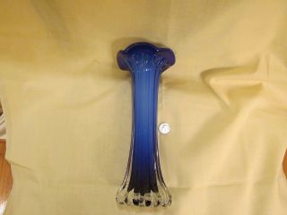 Unusual Art Glass Royal Blue And White Fluted Tulip Vase Graceful