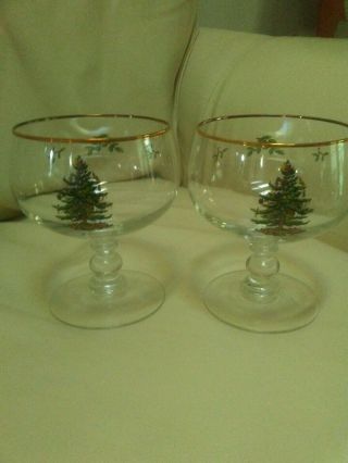 Vintage Spode Etched Christmas Tree Parfait/fruit Glass Pedestal,  Gold Rim X 2