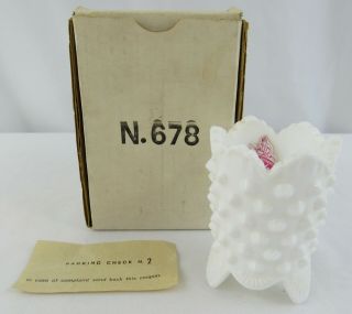 Vintage Fenton Hobnail White Milk Glass Toothpick Holder Scalloped Edge