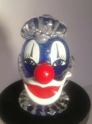 Glass Clown Head Painted Face Red Nose - Murano Style Circus Collectable Cabinet