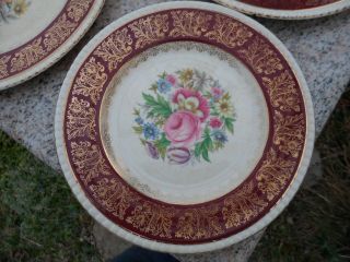 Set of 4 Simpson ' s Potters Solian Ware 777 Plates Burgundy Cabbage Rose England 2