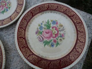 Set of 4 Simpson ' s Potters Solian Ware 777 Plates Burgundy Cabbage Rose England 3