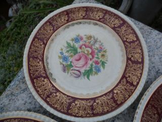 Set of 4 Simpson ' s Potters Solian Ware 777 Plates Burgundy Cabbage Rose England 4