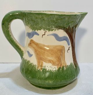 1945 Hand Painted Cow Pitcher Made By Cash Family Pottery Erwin Tn