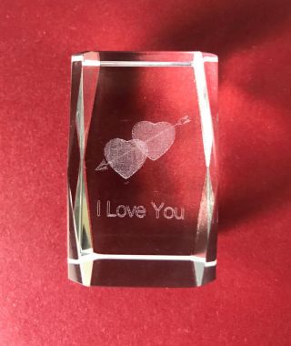 3d - I Love You - Laser Etched Crystal Art Glass Paperweight