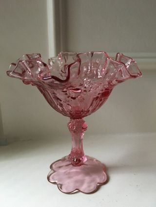 Vintage Fenton Pink Glass Ruffled Rim Pedestal Compote Candy Dish - Euc