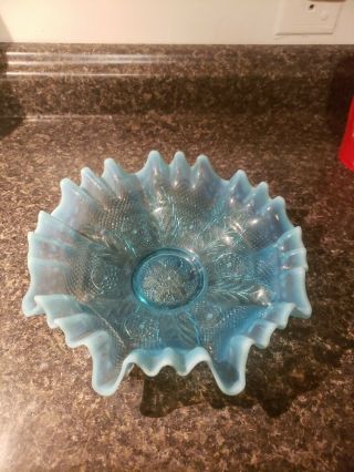 Antique Victorian Northwood Opalescent Glass Ruffles & Rings Crimped Pie Crust