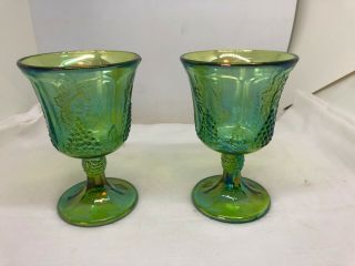 Vintage Indiana Glass Iridescent Green Carnival Harvest Grape Water Goblet 5 1/4