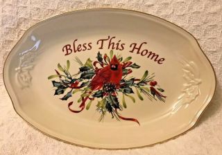 Lenox Bless This Home Winter Greeting Christmas Serving Platter,  Holly/cardinal