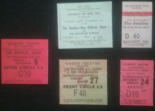 5 ICONIC SMALL BEATLES TICKET STUBS,  LIVERPOOL POP ROCK ' N ROLL HIT 1960 ' S GIFT 3
