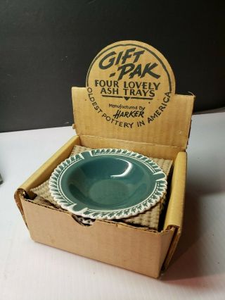 Rare Vintage Harker Pottery Ashtray Set With Advertising Box