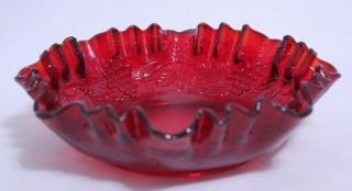 Imperial Glass Co Cranberry Red Candy Dish Ruffled Edge Bowl W/ Harvest Grapes