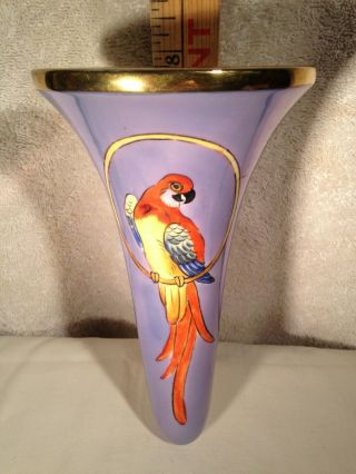Art Deco Noritake Parrot Wall Pocket/vase With Blue Luster Background