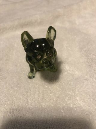 Minty - Little Westmoreland Glass Emerald Green Glass French Bulldog - 2.  75 " Tall