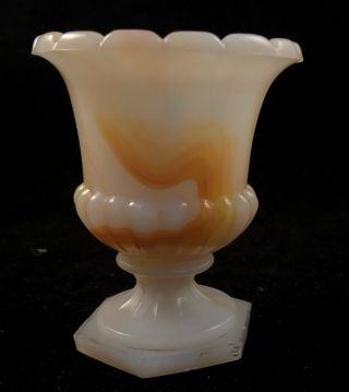 Vintage Akro Agate Orange And White Swirl Slag Glass Toothpick Holder Urn 3.  25”