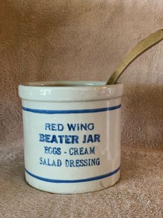Red Wing Beater Jar Blue Band Eggs Cream Salad Dressing With Butter Paddle
