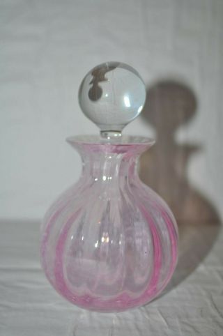 Vintage Caithness Pink & White Glass Perfume Bottle With Stopper