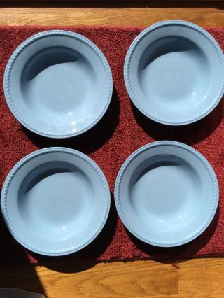 4 Homer Laughlin Kraft Blue Soup Bowls,  8.  5”,  Rope Rim