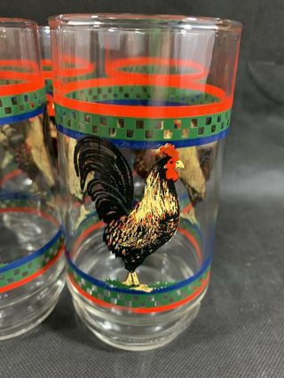 International Ella’s Rooster 14 Oz Glass Tumblers Set Of 6 Red Green Blue