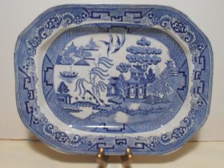 Stoneware Blue And White Willow Platter Dish Marked Stoneware T.  W.  13.  5 " X 10 "