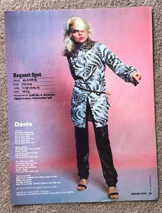 Blondie - Denis Full Page Lyric Poster Debbie Harry