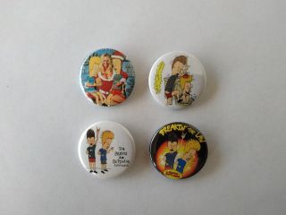 4 X Beavis & Butthead Buttons (25mm,  Badges,  Pins,  Mtv)