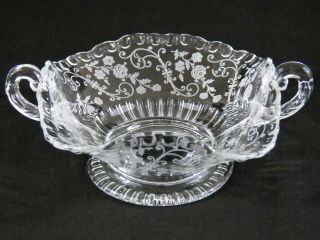 Cambridge Glass Elaine Elegant Etched Crystal 2 Handle Footed Candy Dish