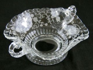 Cambridge Glass ELAINE Elegant Etched Crystal 2 Handle Footed Candy Dish 3