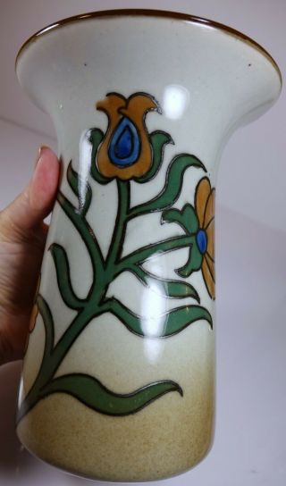 Vintage Art Pottery Vase Tulip Flowers Arts And Crafts Gouda Style Unmarked Help