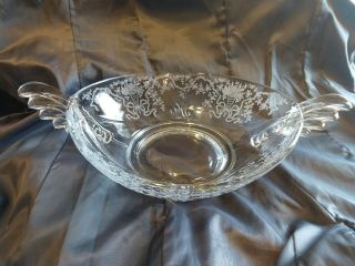 Fostoria Elegant Glass Corsage Etched Console Bowl On Winged Baroque Blank