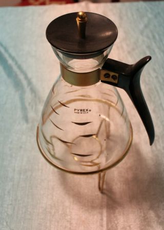 Corning Vintage Pyrex Coffee Carafe With Stand Gold Wave Design 10 Cup With Lid