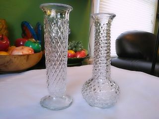 Vintage E O Brody Glass Clear Bud Vase W/ Triangles & Clear Bud Vase Bubble