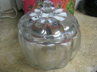 Anchor Hocking Clear Pumpkin Glass Candy Cookie Jar Made For Dunkin Donuts Nib