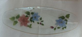 Retro Decorative Chance Glass 34 Cm Long Oval Plate / Dish With Clematis Flowers