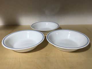 Set Of 3 Corelle Sunsations Corning White With Blue Rim 7.  25” Soup Cereal Bowl
