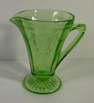 Vintage Green Depression Glass Footed Creamer Cameo Pattern