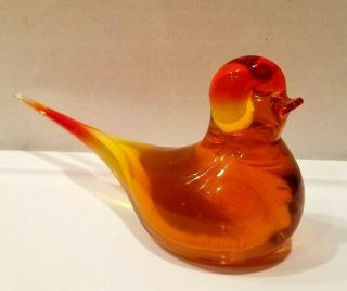 Vintage Orange Bird Dove Murano Hand Blown Art Glass Mid Century 1960s