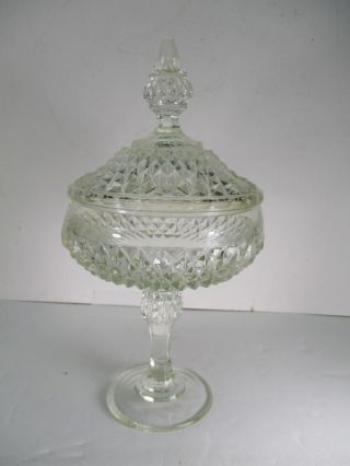 Indiana Glass Clear Pedestal Compote Diamond Point W/ Lid Usa 12 " Tall X 7 - 1/4 "