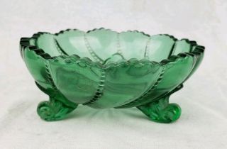 Vintage Depression Glass Bowl Dark Green Footed Candy Dish Snack Dish