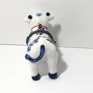 Vintage Delft Blue White Hand Painted Cow Trinket Box Hinged Cow Bell Storage 4
