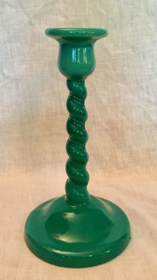 Vintage 1920s Cambridge Jade Green Glass Twist Candlestick Opaque Candleholder