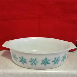 Vintage Pyrex 2 1/2 Qt 045 Turquoise On White Snowflake Casserole Dish