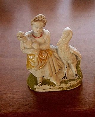 Antique Staffordshire Figures Woman With Baby And Stork England