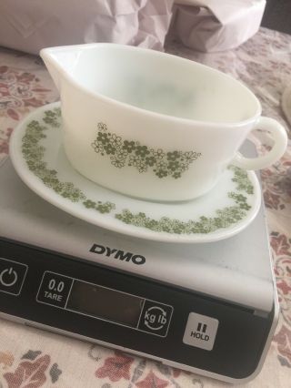 Vintage Pyrex Gravy Boat With Underplate Spring Blossom Green Crazy Daisy 2 Pc.