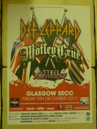 Def Leppard,  Motley Crue,  Steel Panther - Glasgow Dec.  2011 Concert Gig Poster