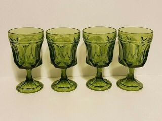 Indiana Glass Stemmed Goblets Glasses Avocado Green,  Vintage Mid - Century,  6.  5 "