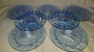 Vintage Avon Blue Fostoria American Starburst 10 1/4” Dinner Plates (7) 2