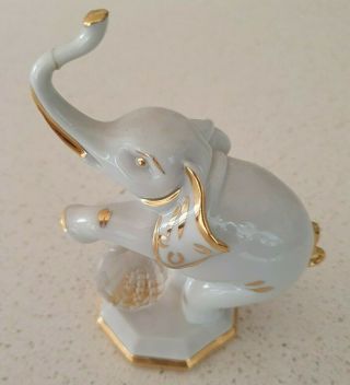Vintage Limoges Elephant Figurine With Swarovski Crystal Trunk Up
